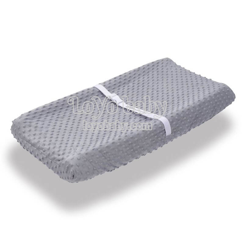 gray plush changing pad cover for baby boys and girls fits flat and contoured changing pad with holes for straps