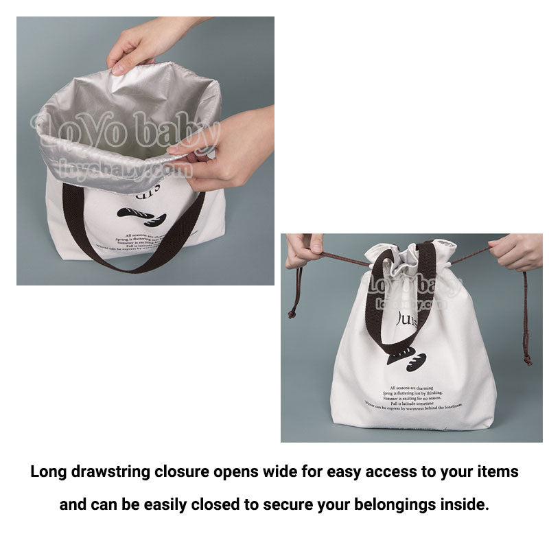 lightweight drawstring canvas adults lunch bag tote with easy open top