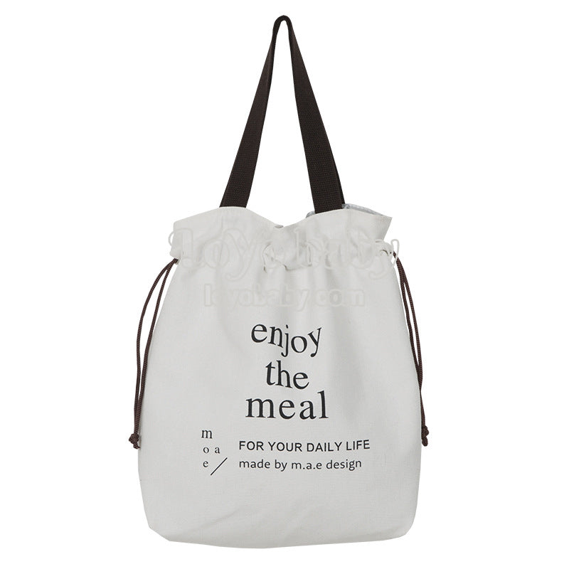 lightweight drawstring canvas lunch bag for women and men in white