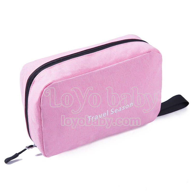 pink minimalist tote bag for toiletry with zipper and hook