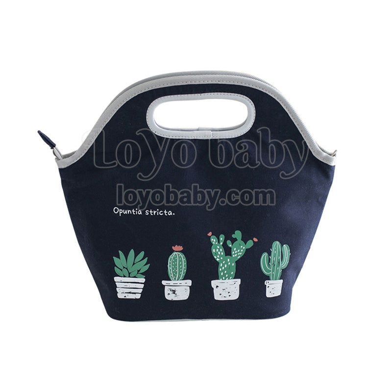 simple canvas navy cotton lunch tote in cactus for women and men