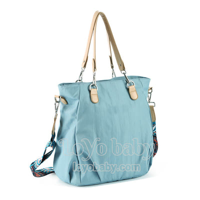 blue chic waterproof nylon moms diaper bag tote with shoulder straps
