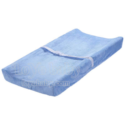 blue soft neutral thin cotton baby changing pad cover for boys and girls flat and contour with holes in middle for straps