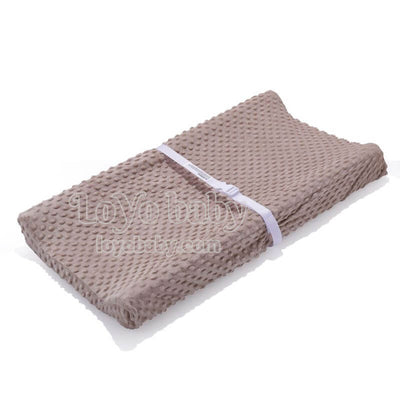 brown flat and contour plush diaper changing pad cover for baby boys and girls with holes for straps