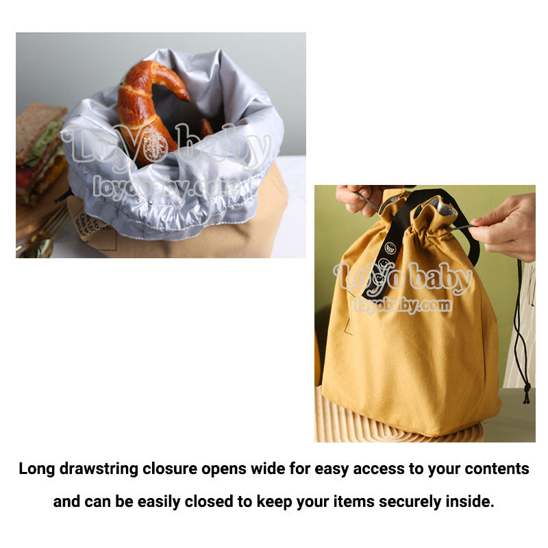 canvas drawstring lightweight lunch bag for adults with easy to access open top