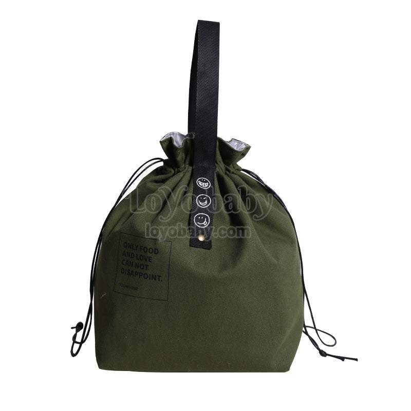 canvas simple adults drawstring lunch tote bag in dark green