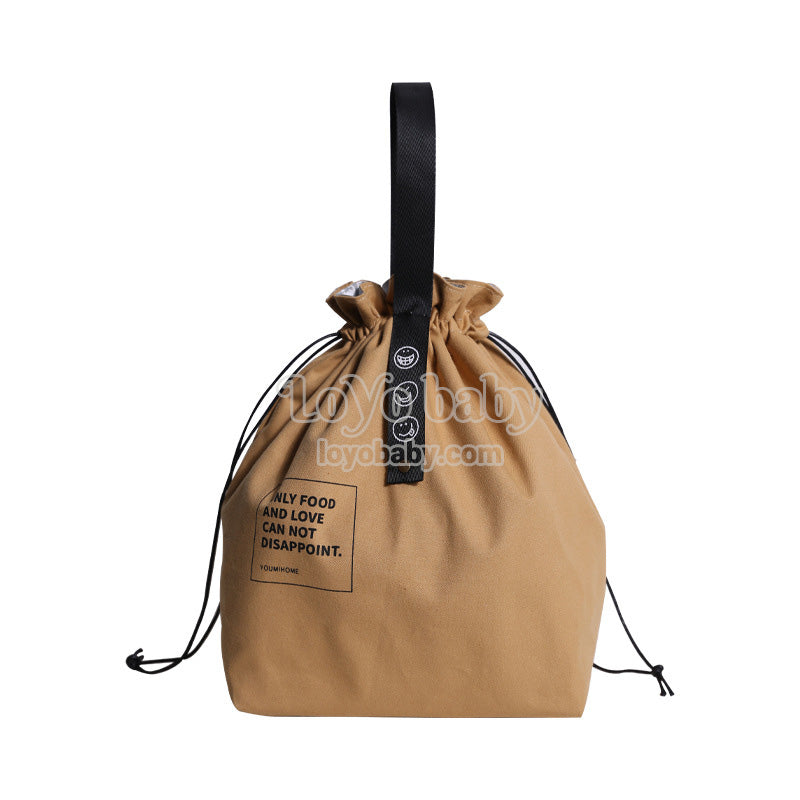 canvas simple brown drawstring lunch tote bag for women and men