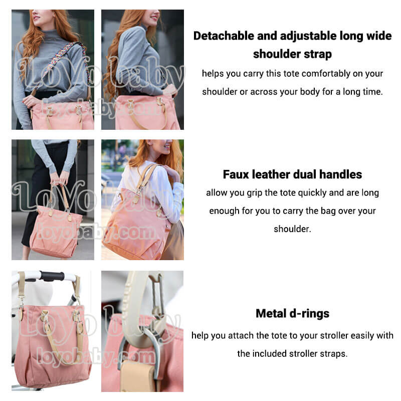 chic waterproof nylon moms diaper bag tote with stroller straps and shoulder straps
