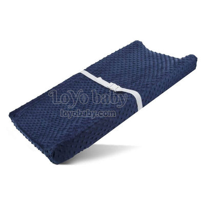 dark blue plush diaper changing pad cover for baby boys and girls fits flat and contour with holes for straps
