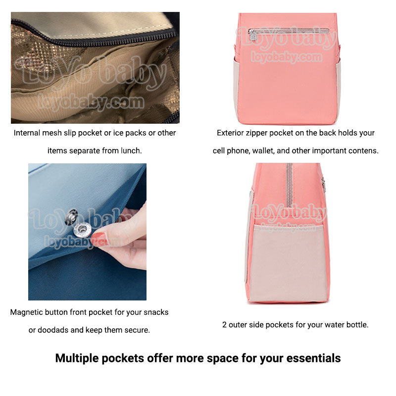 fashionable upright insulated lunch purse for women with lots of pockets