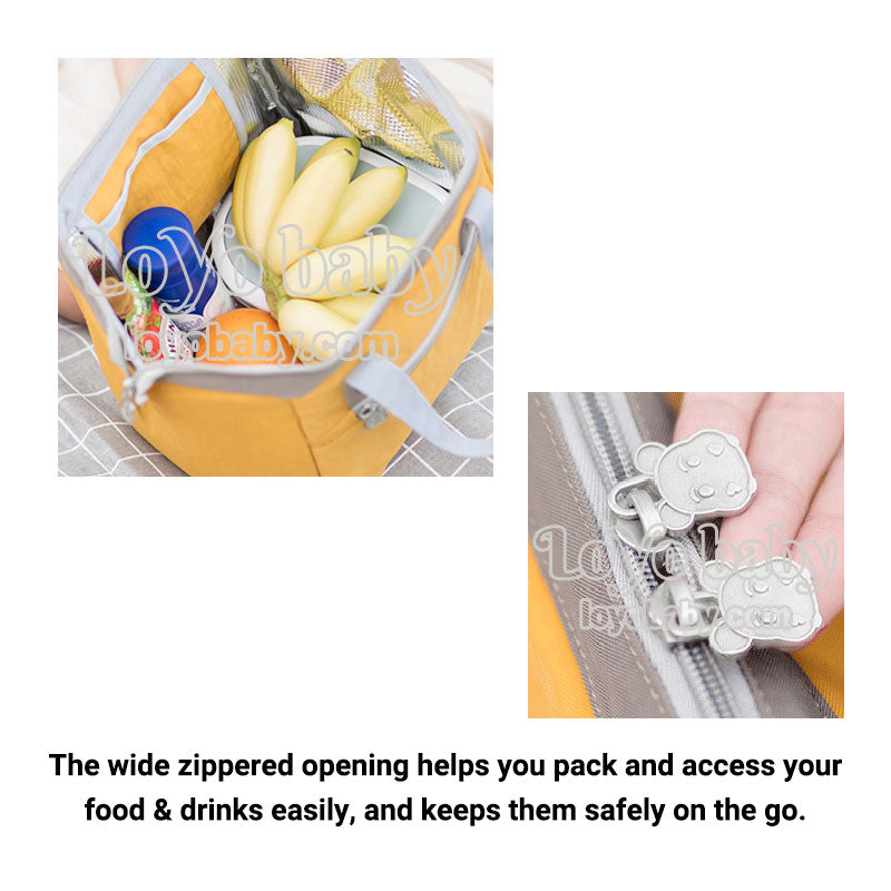 fashionable women large vertical insulated tote lunch bag with zippers and easy open top