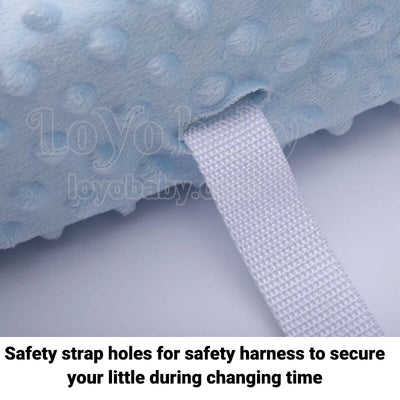 flat and contour plush diaper changing pad cover for baby boys and girls with holes in middle for straps