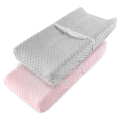 gray and pink plush diaper changing pad covers set fit flat and contoured changing pad for baby boys and girls
