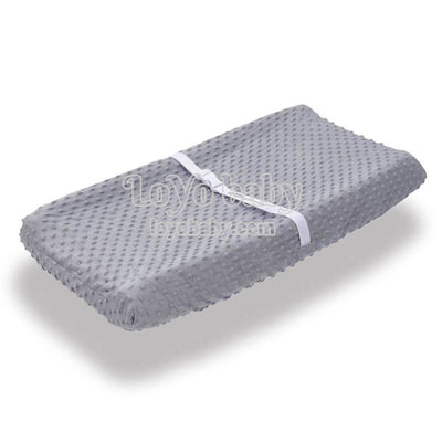 gray plush changing pad cover for baby boys and girls fits flat and contoured changing pad with holes for straps