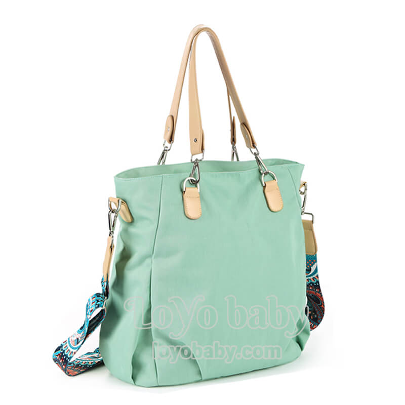 green chic waterproof nylon moms diaper bag tote with shoulder straps