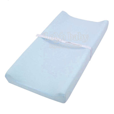 light blue soft neutral thin cotton boys and girls changing table pad cover for flat and contoured with holes in middle