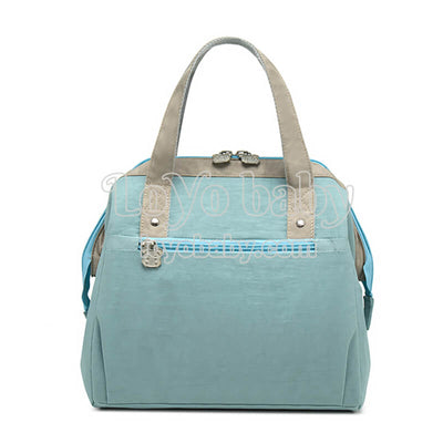 modern tote lunch bag for women with easy open top in stone blue