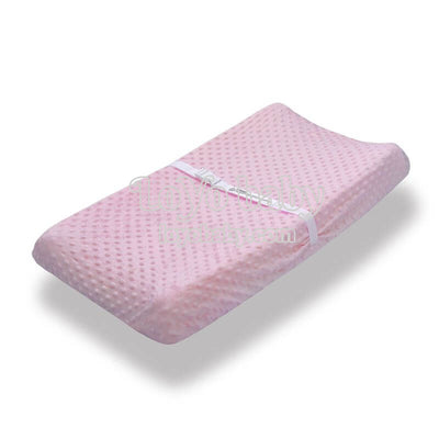 pink flat and contour plush diaper changing pad cover for baby boys and girls with holes for straps