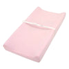 pink plush neutral thin cotton changing table pad cover for boys and girls flat and contoured with holes in middle