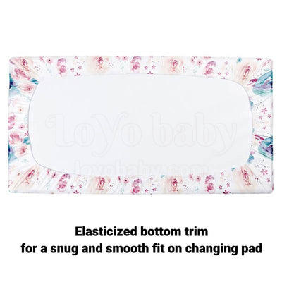 plush neutral cotton blend floral changing table pad cover for baby boys and girls flat and contour holes for safety straps put on changing pad snugly