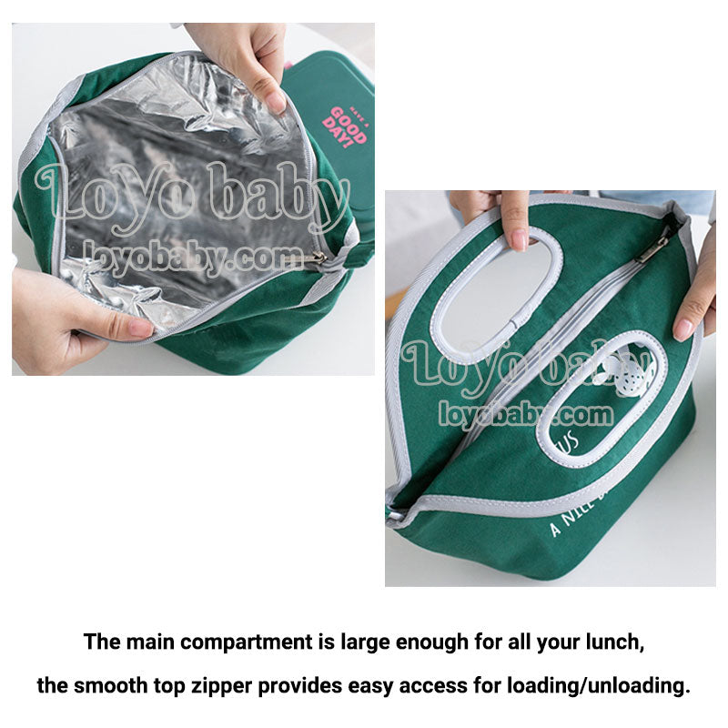 simple canvas cotton cactus insulated lunch tote bag for adults with easy open top