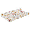 soft neutral cotton blend floral baby boys and girls changing pad covers for flat and contoured changing pad with holes in middle for safety straps flowers