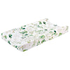 soft neutral cotton blend floral baby boys and girls changing table pad cover for flat and contoured changing pad with holes for safety straps leaves pattern