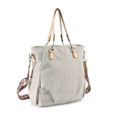 stylish waterproof beige nylon diaper tote bag for moms